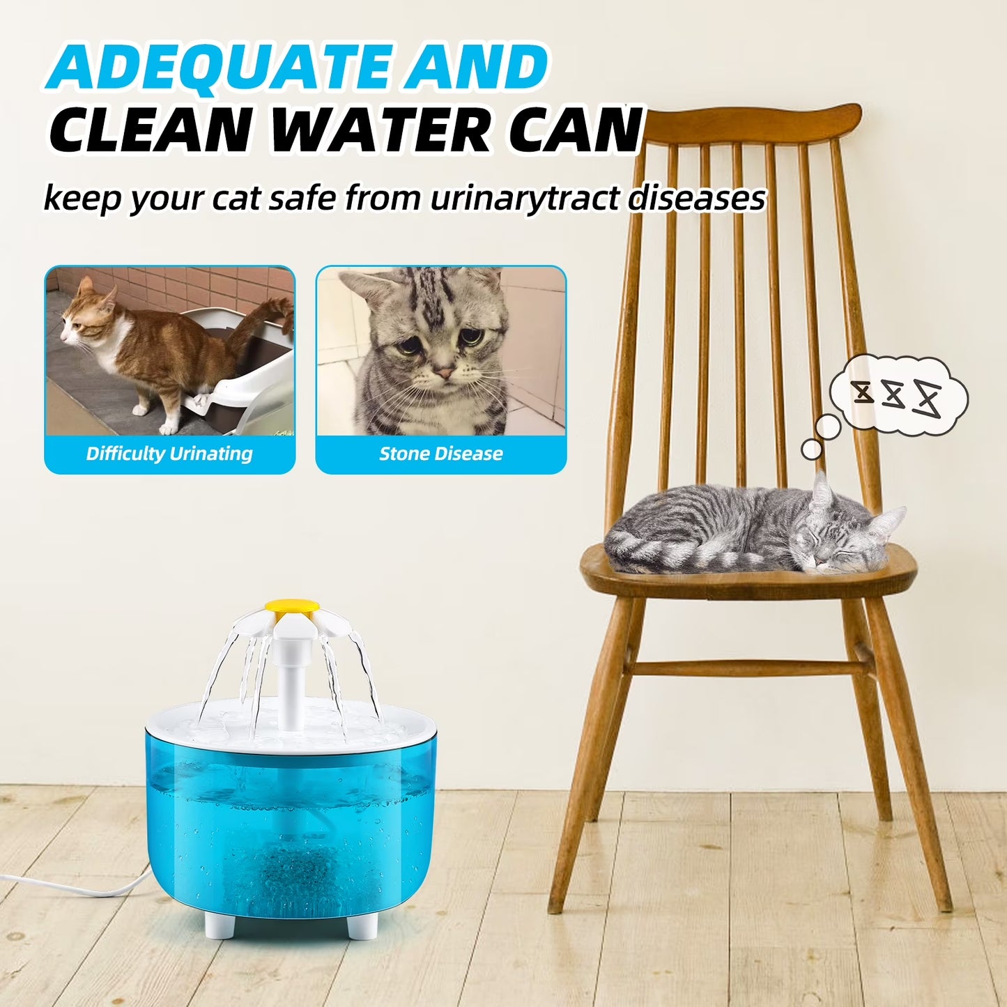 Cat Water Fountain Automatic Pet Water Dispenser for Multiple Pets,1.5L,Blue